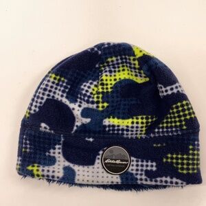 Eddie Bauer Kids M/L Blue Pattern Fleece Winter Hat Warm Fuzzy Lining